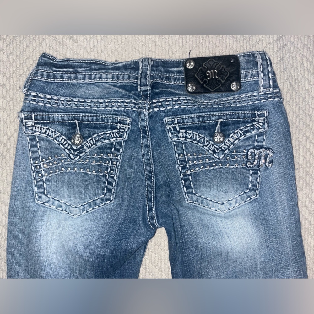 Miss Me Blue Boot Cut Jeans with Embellished Pockets